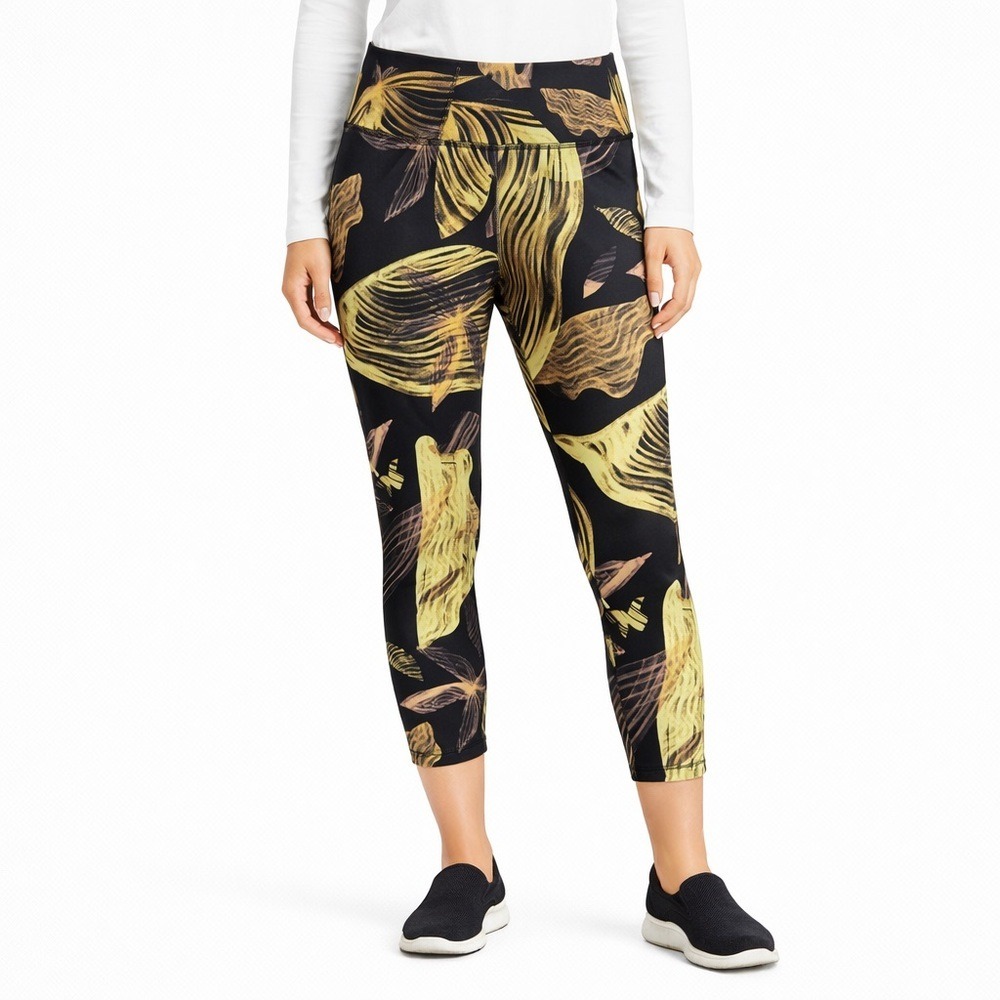 Nike Dri-FIT Tropical Palm Print‎ Cropped Leggings Black Yellow Woman's XL